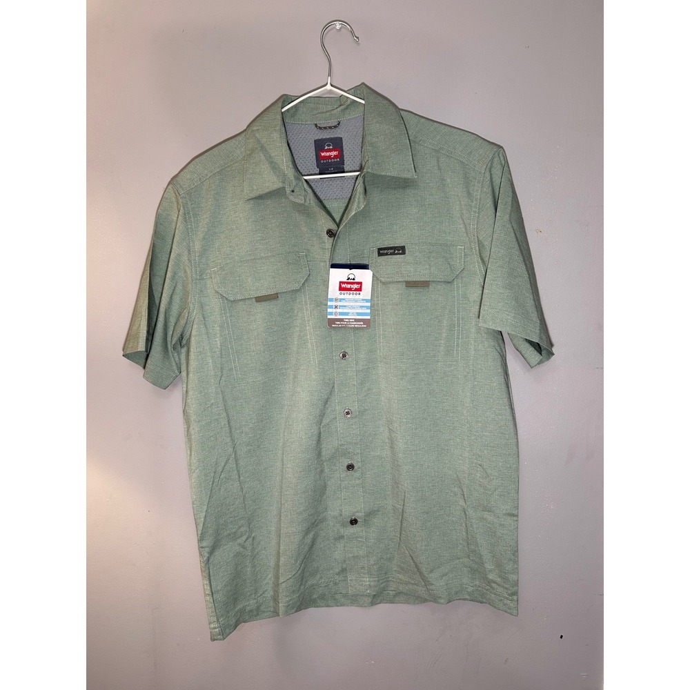 Wrangler‎ Outdoor Mens Thru Hike Shirt Green Short Sleeve Stretch UPF 40 Sm NWT
